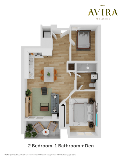Floor plan for 2 beds, 1 bath, 764 sqft
